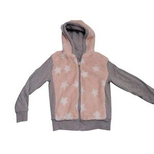 Butter Hoodie Sweatshirt Pink/Grey Fuzzy Girls Sz M 10 Reversible Super Softh